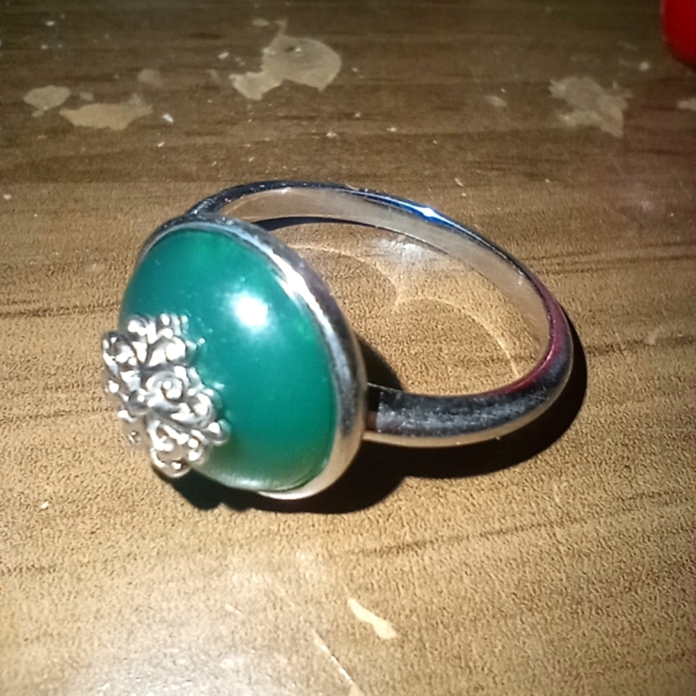Signed BBJ 925 Jade ring size 7.5